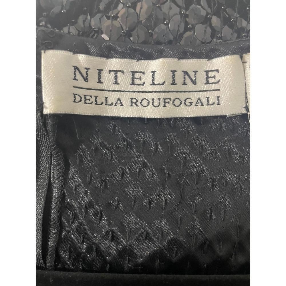 Vintage 90s NiteLine Della Roufogali Black Beaded Strappy V Neck Party‎ Dress - Picture 7 of 8